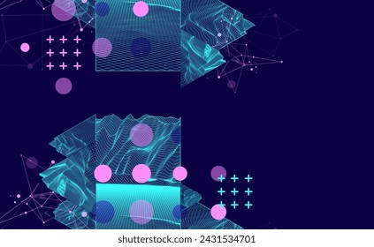 Imagen científica y técnica de las montañas. Fondo de superficie de modelo de alambres abstracto dentro de un triángulo. Vector dibujado a mano.
