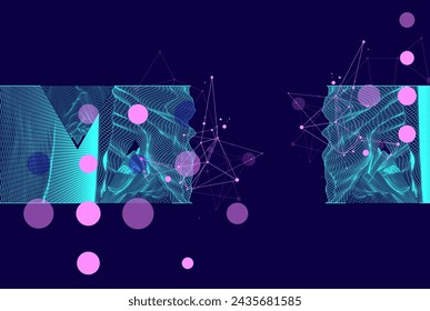 Scientific and technical image of the mountains. Abstract wireframe surface background inside a triangle. Hand drawn vector.