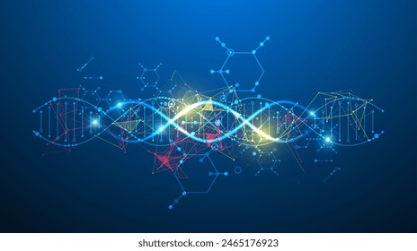 Scientific and technological background. Abstract image of DNA molecule. Vector illustration. Hand drawn.