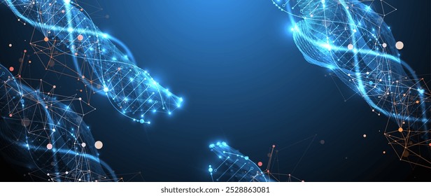 Conhecimentos científicos e tecnológicos. Imagem de uma molécula de DNA com onda de forma geométrica. Vetor desenhado à mão.