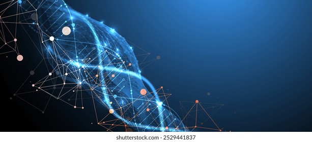 Scientific and technological background. An image of a DNA molecule with a wave of a geometric shape. Hand drawn vector.