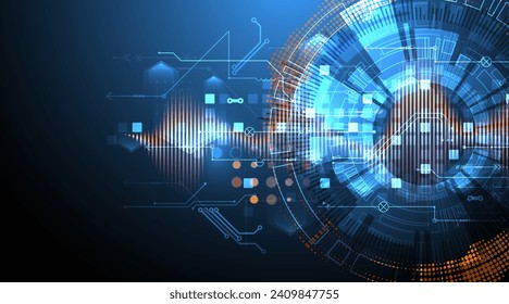 Scientific and technological concept with the use of technical elements formed in the shape of a circle. 
Handmade vector illustration.
