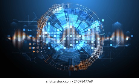 Scientific and technological concept with the use of technical elements formed in the shape of a circle. 
Handmade vector illustration.