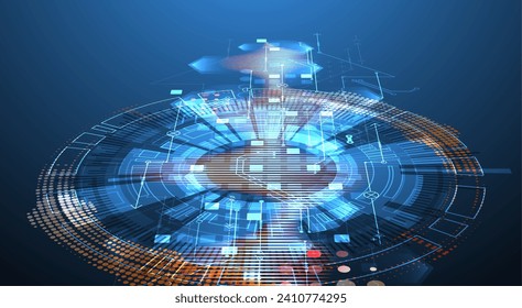 Scientific and technological concept with the use of technical elements formed in the shape of a circle. 
Handmade vector illustration.
