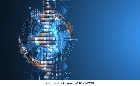 Scientific and technological concept with the use of technical elements formed in the shape of a circle. 
Handmade vector illustration.