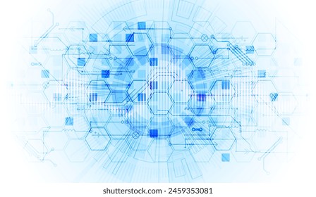 Scientific and technological concept with the use of technical elements formed in the shape of a circle. 
Handmade vector illustration.