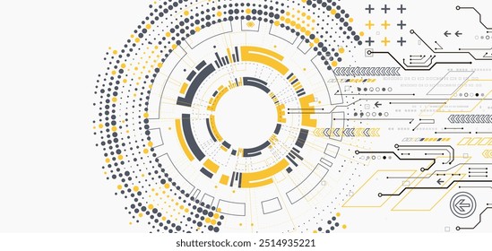 Scientific and technological concept with the use of technical elements formed in the shape of a circle. Vector illustration.
