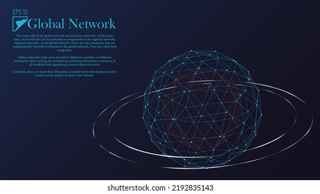 Scientific and technological sphere. Connection to the global network. Protection of cloud data. Abstract blue vector background. The concept of big data, digital technologies. EPS 10.
