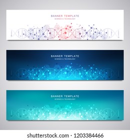 Scientific and technological vector banners. Abstract background with molecular structures