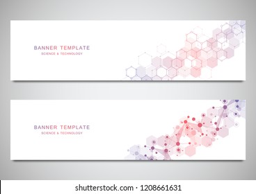 Scientific and technological vector banners. Abstract background with molecular structures