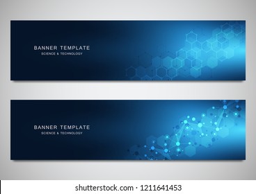 Scientific and technological vector banners. Abstract background with molecular structures