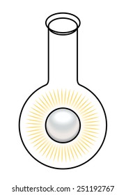 Scientific / technological wisdom / knowledge concept. A shining pearl of wisdom in a laboratory round-bottom flask.