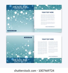 Scientific templates square brochure, magazine, leaflet , flyer, cover, booklet, annual report. Scientific concept for medical, technology, chemistry Structure molecule and communication Dna atom