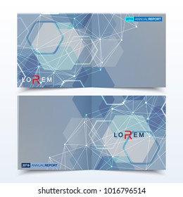 Scientific templates square brochure, magazine, leaflet , flyer, cover, booklet, annual report. Scientific concept for medical, technology, chemistry Structure molecule and communication Dna atom