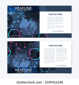 Scientific templates square brochure, magazine, leaflet , flyer, cover, booklet, annual report. Scientific concept for medical, technology, chemistry Structure molecule and communication Dna atom