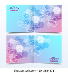 Scientific templates square brochure, magazine, leaflet , flyer, cover, booklet, annual report. Scientific concept for medical, technology, chemistry. Structure molecule and communication. Dna, atom