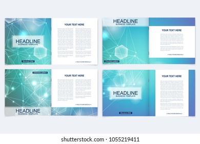 Scientific templates square brochure, magazine, leaflet , flyer, cover, booklet, annual report. Scientific concept for medical, technology, chemistry Structure molecule and communication Dna atom