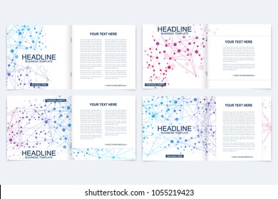 Scientific templates square brochure, magazine, leaflet , flyer, cover, booklet, annual report. Scientific concept for medical, technology, chemistry Structure molecule and communication Dna atom