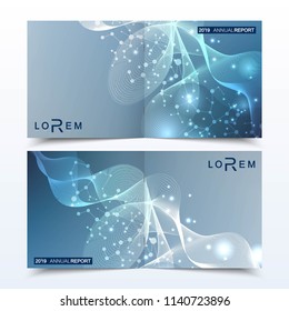 Scientific templates square brochure, magazine, leaflet , flyer, cover, booklet, annual report. Scientific concept for medical, technology, chemistry Structure molecule and communication Dna atom