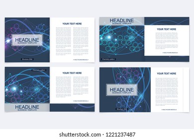 Scientific templates square brochure, magazine, leaflet , flyer, cover, booklet, annual report. Scientific concept for medical, technology, chemistry Structure molecule and communication Dna atom