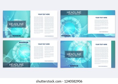 Scientific templates square brochure, magazine, leaflet , flyer, cover, booklet, annual report. Scientific concept for medical, technology, chemistry Structure molecule and communication Dna atom