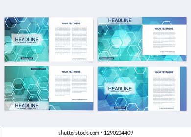 Scientific templates square brochure, magazine, leaflet , flyer, cover, booklet, annual report. Scientific concept for medical, technology, chemistry Structure molecule and communication Dna atom