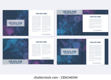 Scientific templates square brochure, magazine, leaflet , flyer, cover, booklet, annual report. Scientific concept for medical, technology, chemistry Structure molecule and communication Dna atom
