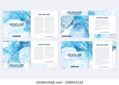 Scientific templates square brochure, magazine, leaflet , flyer, cover, booklet, annual report. Scientific concept for medical, technology, chemistry Structure molecule and communication Dna atom