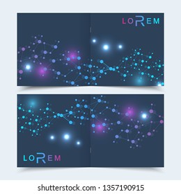 Scientific templates square brochure, magazine, leaflet , flyer, cover, booklet, annual report. Scientific concept for medical, technology, chemistry Structure molecule and communication Dna atom