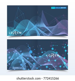 Scientific templates square brochure, magazine, leaflet , flyer, cover, booklet, annual report. Scientific concept for medical, technology, chemistry Structure molecule and communication Dna atom