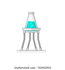 Scientific Tripod with erlenmeyer flask containing chemical liquid  -  Laboratory materials and glassware icon 9. Flat design concept. Vector illustration.