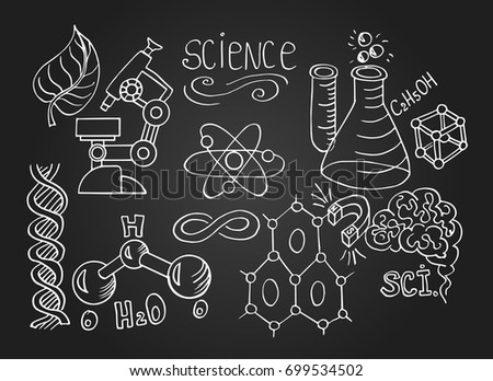 Similar – Chemiker und mathematische Zeichnungen auf Tafelhintergrund