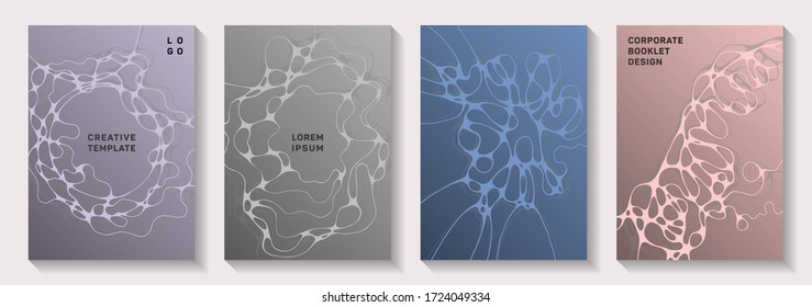 Cubiertas vectoriales científicas con estructura molecular o células del sistema nervioso. Las ondas móviles plexus texturas. Vibrantes diseños vectoriales banner. La química o la física.