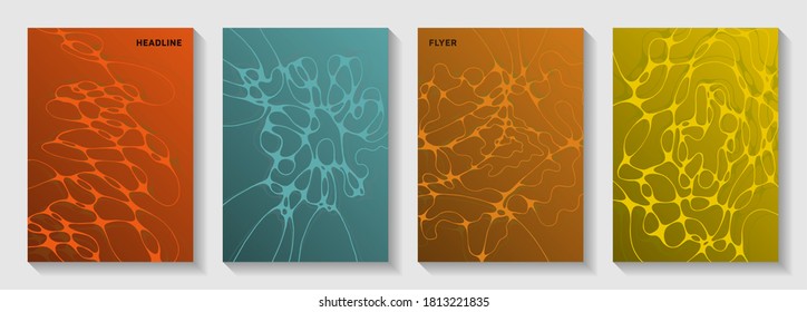 Scientific Vector Covers With Molecular Structure Or Nervous System Cells. Smooth Curve Lines Net Backgrounds. Delicate Notebook Vector Layouts. Microbiology Science Covers.