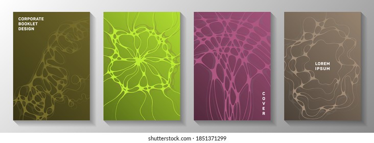 Cubiertas vectoriales científicas con estructura molecular o células del sistema nervioso. Retroceso de la red de ondas móviles. Coloridos diseños vectoriales de banner. La neurociencia cubre el diseño.