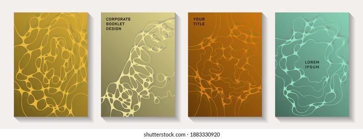 Scientific vector covers with molecular structure or nervous system cells. Doodle curve lines tissue backdrops. Modern banner vector templates. Anatomy, biology, medicine covers.