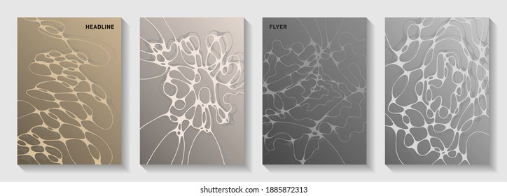 Scientific vector covers with molecular structure or nervous system cells. Overlapping curve lines motion textures. Colorful magazine vector layouts. Laboratory research report covers.