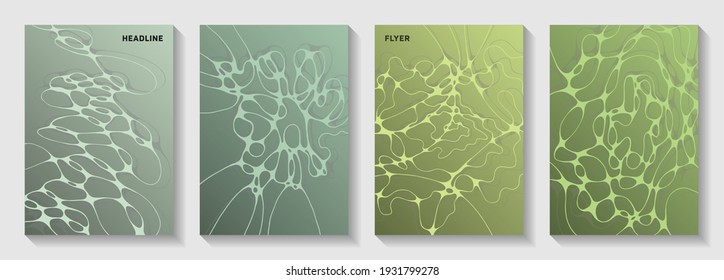 Scientific vector covers with molecular structure or nervous system cells. Bent curve lines network textures. Soft notebook vector templates. Scientific biotechnology covers.