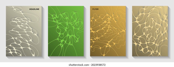 Cubiertas vectoriales científicas con estructura molecular o células del sistema nervioso. Sobreponer las texturas de patrones de ondas. Diseños vectoriales de portátiles futuristas. Cubiertas medicofarmacéuticas.