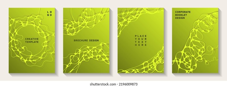 Scientific vector covers with molecular structure or nervous system cells. Mobile curve lines flux backgrounds. Colorful banner vector templates. Microbiology science covers.