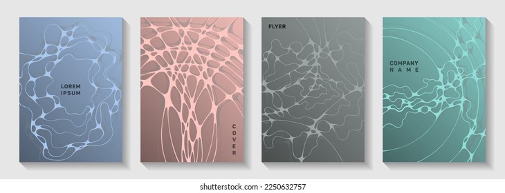 Scientific vector covers with molecular structure or nervous system cells. Rounded waves plexus backdrops. Subtle magazine vector layouts. Scientific biotechnology covers.