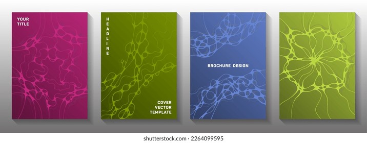 Scientific vector covers with molecular structure or nervous system cells. Liquid waves connection backdrops. Delicate notebook vector templates. Anatomy, biology, medicine covers.