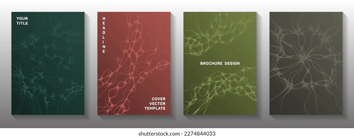 Scientific vector covers with molecular structure or nervous system cells. flexible curve lines meshwork textures. Subtle banner vector layouts. Anatomy, biology, medicine covers.