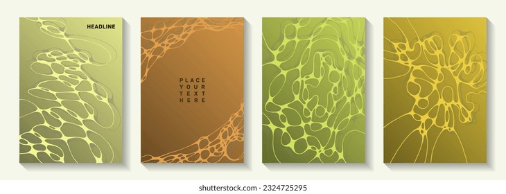 Scientific vector covers with molecular structure or nervous system cells. Smooth waves pattern textures. Tracery magazine vector templates. Pharmaceutical medical covers.