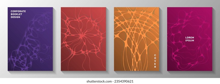Scientific vector covers with molecular structure or nervous system cells. Doodle waves network backdrops. Minimalist notebook vector templates. Healthcare and hygiene covers.