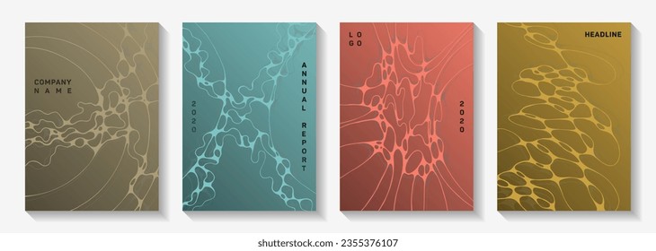 Scientific vector covers with molecular structure or nervous system cells. Smooth waves grid backgrounds. Soft notebook vector templates. Chemistry or physics covers.