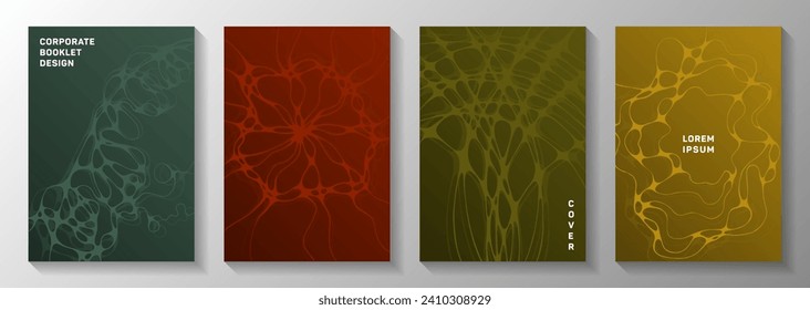Scientific vector covers with molecular structure or nervous system cells. Intersecting curve lines meshwork textures. Minimalist brochure vector templates. Pharmaceutical medical covers.