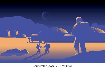 Scientific vector illustration of the colonization of the Moon 