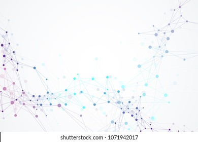 Scientific vector illustration genetic engineering and gene manipulation concept. DNA helix, DNA strand, molecule or atom, neurons. Abstract structure for Science or medical background.