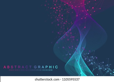 Scientific vector illustration genetic engineering and gene manipulation concept. DNA helix, DNA strand, molecule or atom, neurons. Abstract structure for Science or medical background.